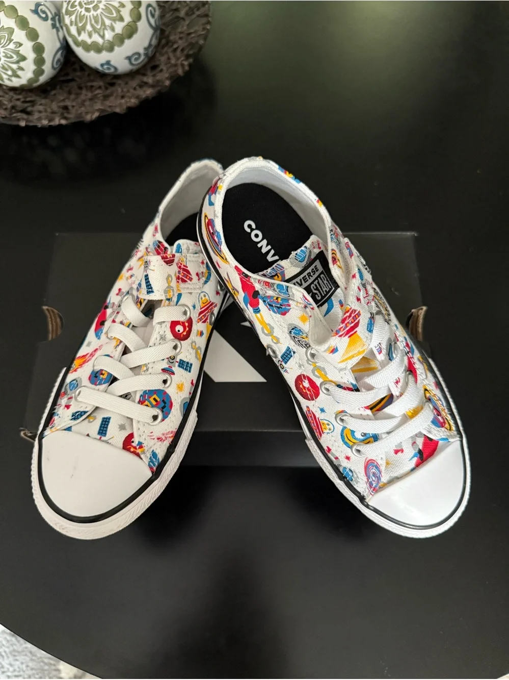 Converse Kids White Low Top Sneakers with Multi-Color Graphic